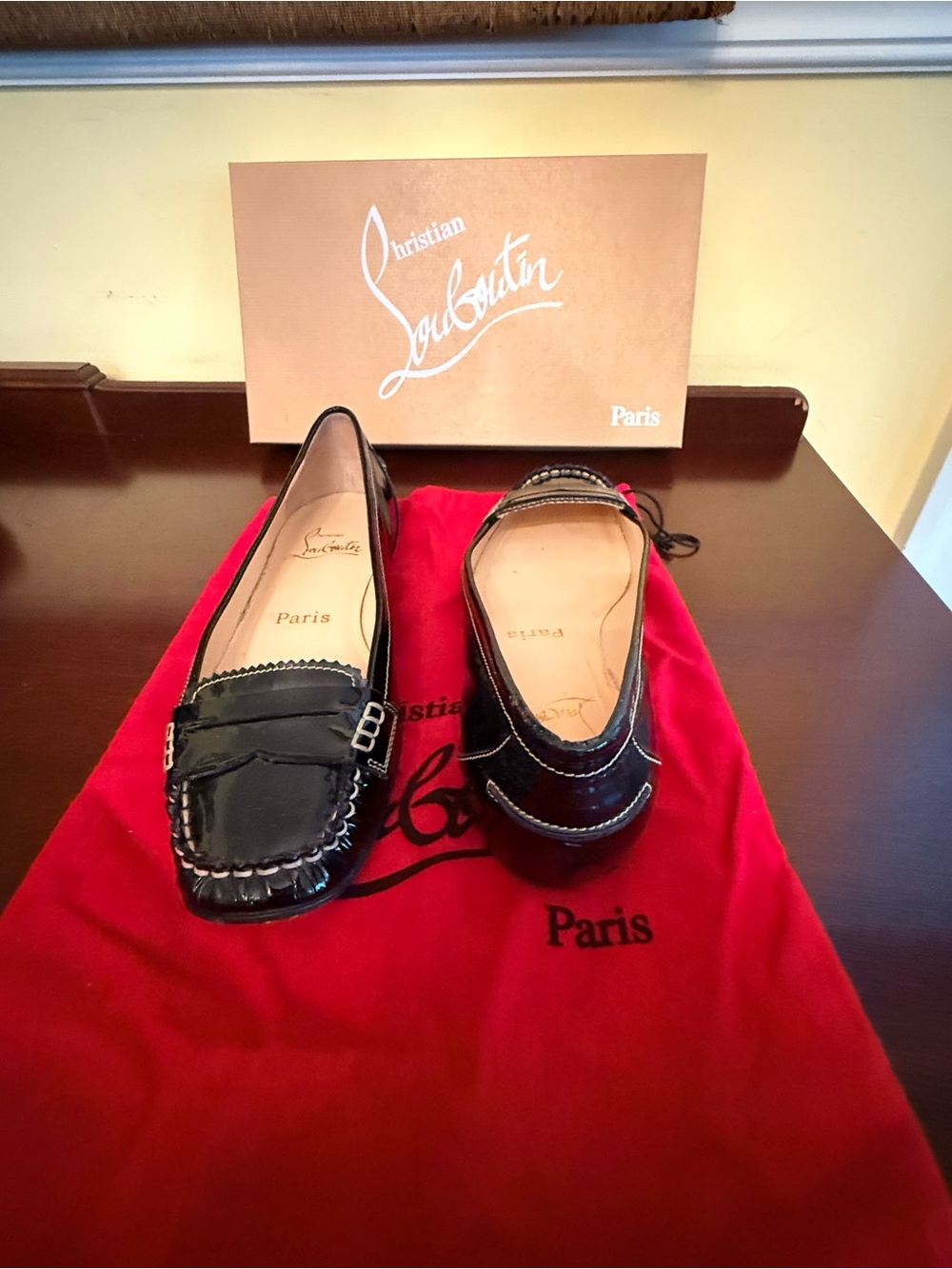 Christian Louboutin Black Patent Leather Driving Loafers